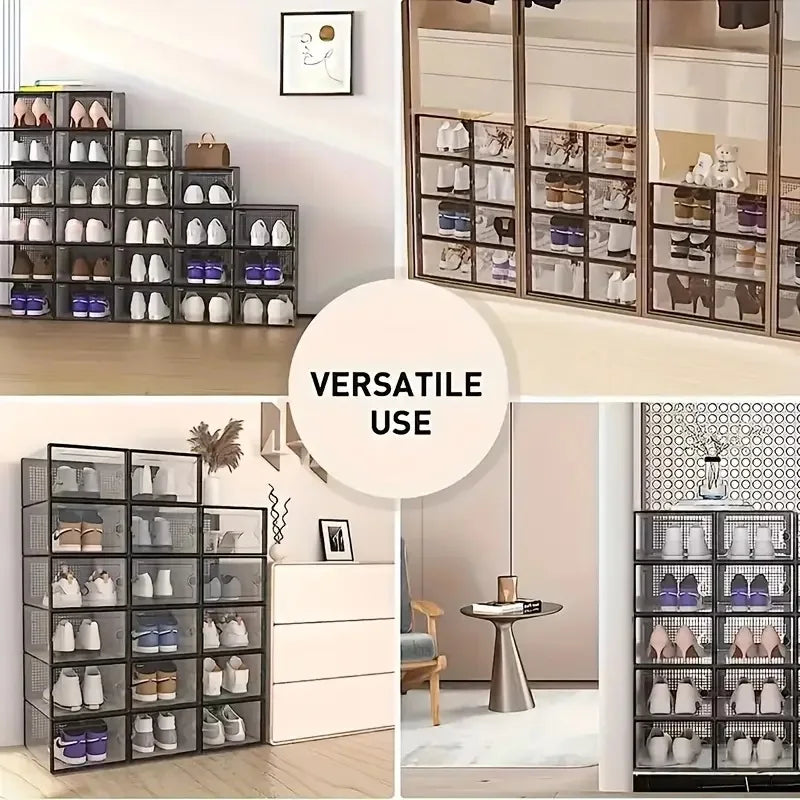 Wulfrumite 12 Pack Stackable Shoe Storage Boxes - Clear Plastic Sneaker Organizers, Space Saving Closet Storage