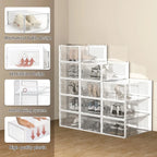 Wulfrumite 12 Pack Stackable Shoe Storage Boxes - Clear Plastic Sneaker Organizers, Space Saving Closet Storage